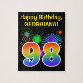Fun Fireworks + Rainbow Pattern "98" Birthday # Legpuzzel (Verticaal)