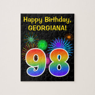 Fun Fireworks + Rainbow Pattern "98" Birthday # Legpuzzel