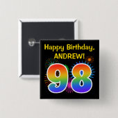 Fun Fireworks + Rainbow Pattern "98" Birthday # Vierkante Button 5,1 Cm (Voorkant /achterkant)