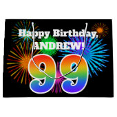 Fun Fireworks + Rainbow Pattern "99" Birthday # Groot Cadeauzakje (Voorkant)