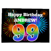 Fun Fireworks + Rainbow Pattern "99" Birthday # Groot Cadeauzakje (Achterkant)