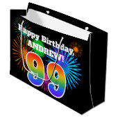 Fun Fireworks + Rainbow Pattern "99" Birthday # Groot Cadeauzakje (Voorkant Gekanteld)