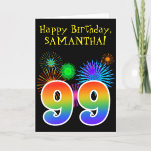 Fun Fireworks + Rainbow Pattern "99" Birthday # Kaart