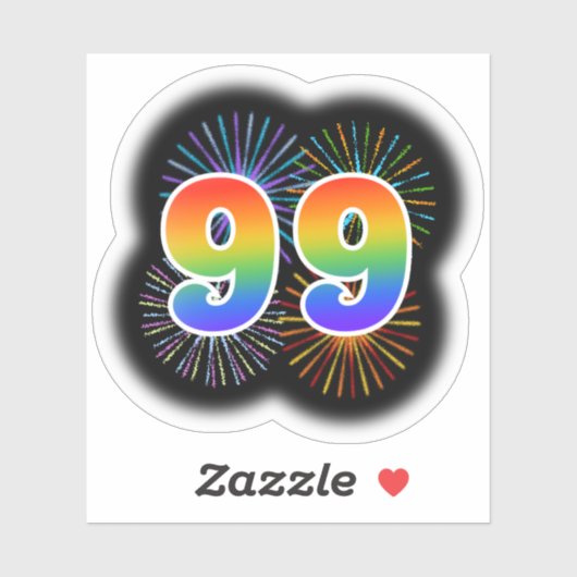 Fun Fireworks + Rainbow Pattern "99" Event # Sticker (Vel)