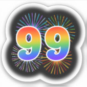 Fun Fireworks + Rainbow Pattern "99" Event # Sticker (Voorkant)
