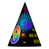 Fun Fireworks + Rainbow Pattern "9" Birthday # Feesthoedjes (Links)