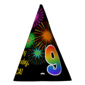 Fun Fireworks + Rainbow Pattern "9" Birthday # Feesthoedjes (Rechts)