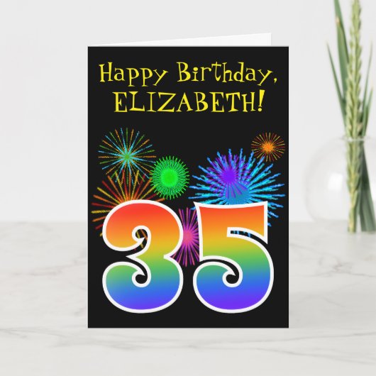 Fun Fireworks + regenboogpatroon "35" Birthday # Kaart (Voorkant)