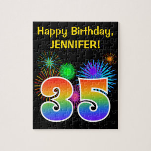 Fun Fireworks + regenboogpatroon "35" Birthday # Legpuzzel