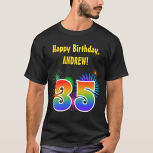 Fun Fireworks + regenboogpatroon "35" Birthday # T-shirt