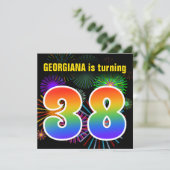 Fun Fireworks + regenboogpatroon "38" Birthday # Kaart (Staand voorkant)