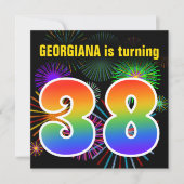 Fun Fireworks + regenboogpatroon "38" Birthday # Kaart (Voorkant)