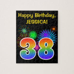 Fun Fireworks + regenboogpatroon "38" Birthday # Legpuzzel