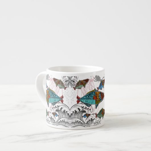 Fun Fish Mug Design using Needle Punch fish design Espresso Kop (Voorkant links)
