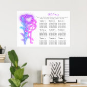 Fun Flamingo & Hearts Seating Chart 36"x24" Poster (Thuiskantoor)