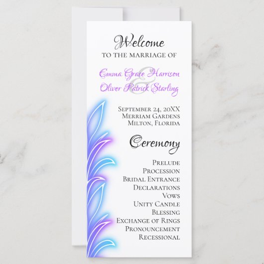 Fun Flamingo & Hearts Wedding Program Flat Kaart (Voorkant)