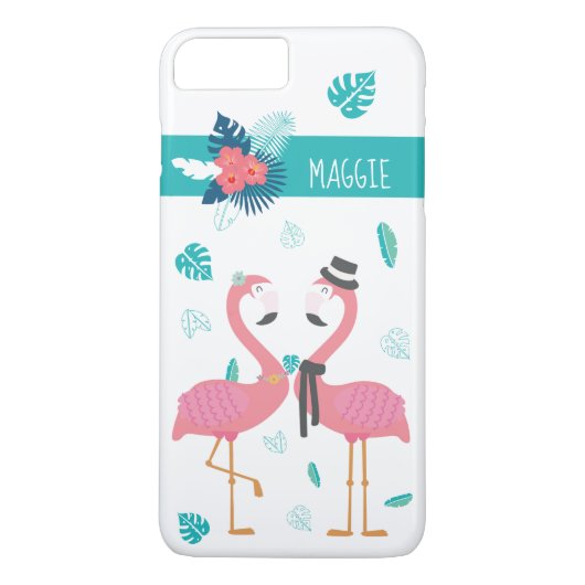 Fun flamingo met tropische bloemen en bladeren Case-Mate iPhone case (Achterkant)