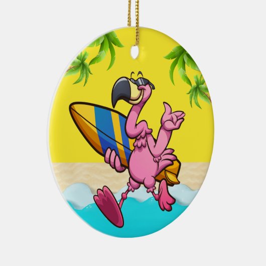 Fun Flamingo Surfer Keramisch Ornament (Rechts)