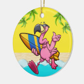 Fun Flamingo Surfer Keramisch Ornament (Links)