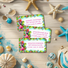Fun Flamingo Tropical Afstuderen Retouradres Etiket