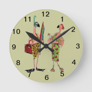 Fun Flamingo Wall Clock Ronde Klok