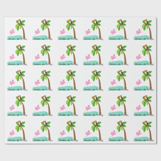 Fun Flamingo with Toucan Birthday Cadeaupapier (Vlak)