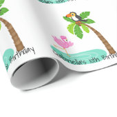 Fun Flamingo with Toucan Birthday Cadeaupapier (Rol Hoek)