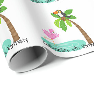 Fun Flamingo with Toucan Birthday Cadeaupapier