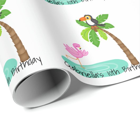 Fun Flamingo with Toucan Birthday Cadeaupapier (Rol Hoek)