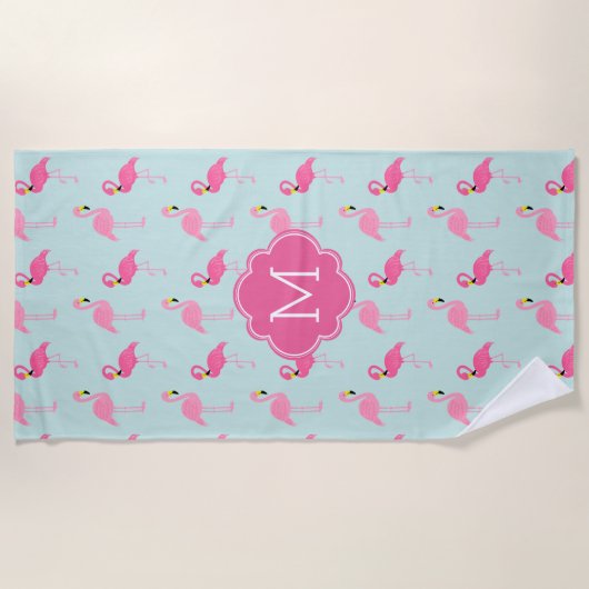 Fun Flamingos Pattern Monogrammed Strandlaken (Voorkant)