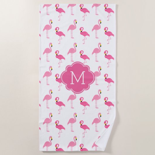 Fun Flamingos Pattern Monogrammed Strandlaken (Voorkant)