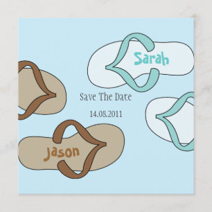 Fun Flip Flop Weddenschap Save the Date - blue