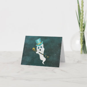 Fun Floating Ghost in Sky Blue Green Pet Skull Kaart