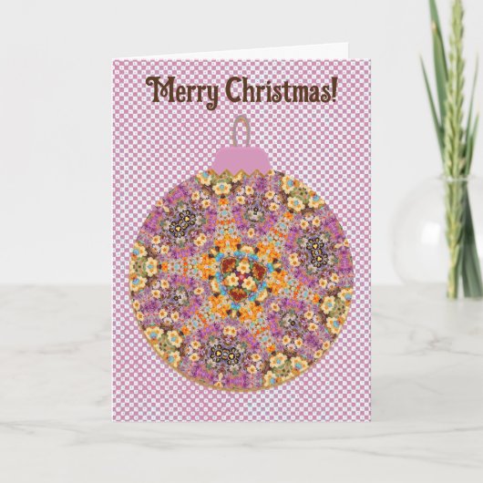 Fun Floral Christmas Ornament Kaart in roze (Voorkant)