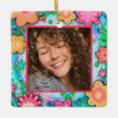 Fun Floral Custom Foto Naam Datum Keramisch Ornament (Voorkant)