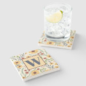 Fun Floral Daisy Pattern Custom Initiaal Stenen Onderzetter (Zijkant)