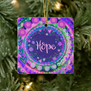 Fun Floral Hope Paarse Inspirivity Keramisch Ornament