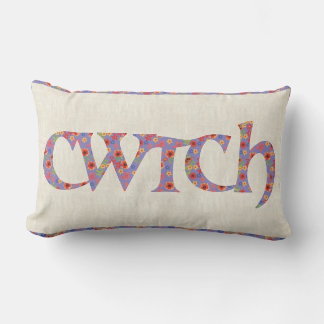 Fun Floral Lumbar Pillow, Welsh Cwtch Cushion Kussen (Voorkant)