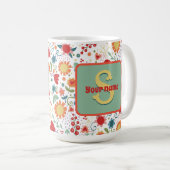 Fun Floral Monogramme Nom Inspirivity Café Mug (Devant droit)