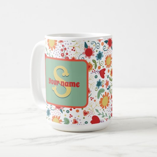 Fun Floral Monogramme Nom Inspirivity Café Mug (Devant gauche)