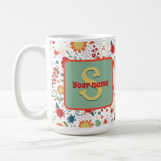 Fun Floral Monogramme Nom Inspirivity Café Mug (Gauche)