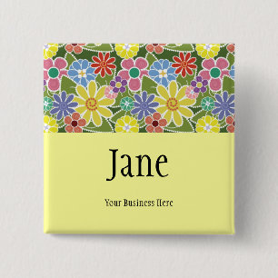 Fun Florals Bright Name Badge Button