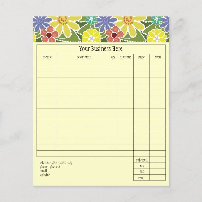 Fun Florals Bright Small Order Form Form (Voorkant)
