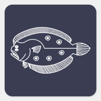 Fun Flounder Fish in White op Deepest Blue Vierkante Sticker