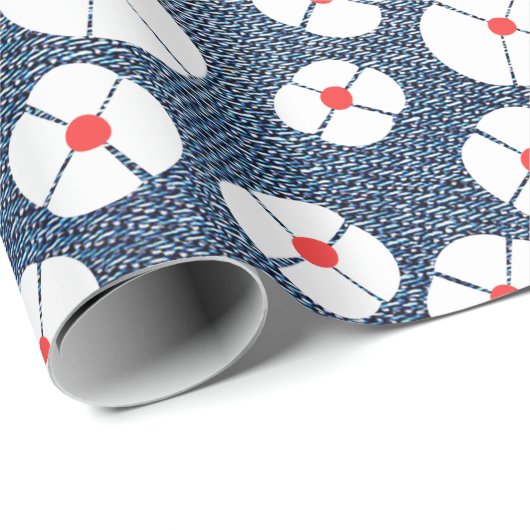 Fun Flower on Denim Cadeaupapier (Rol Hoek)