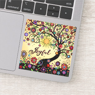 Fun Flowers and Cheerful Tree "Joyful" Sticker