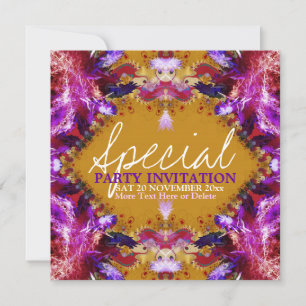 Fun Fractal Feathers Special Party Invitation Kaart