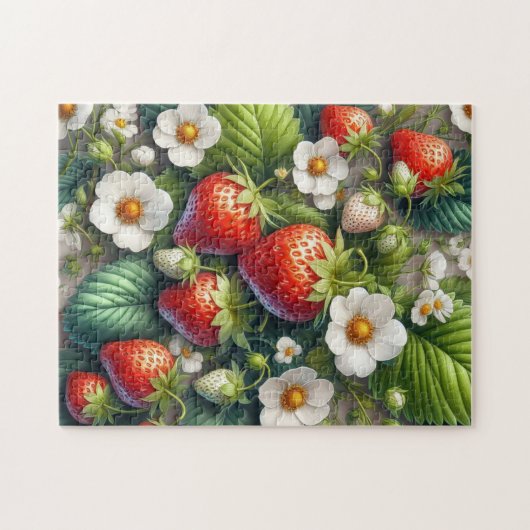 Fun fraise Feuilles Fleurs Jigsaw Puzzle (Horizontal)