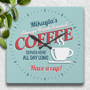 Fun  Fresh Brewed Coffee Personalized Vierkante Klok