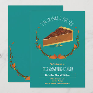 Fun Friendsgiving Pecan Pie Blauwgroen Holiday Kaart